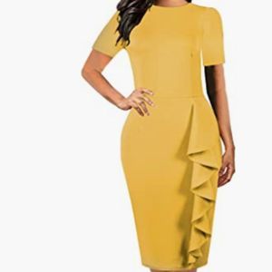 Women's Vintage Short Sleeve Polka Dot Falbala Fold Slim Dress